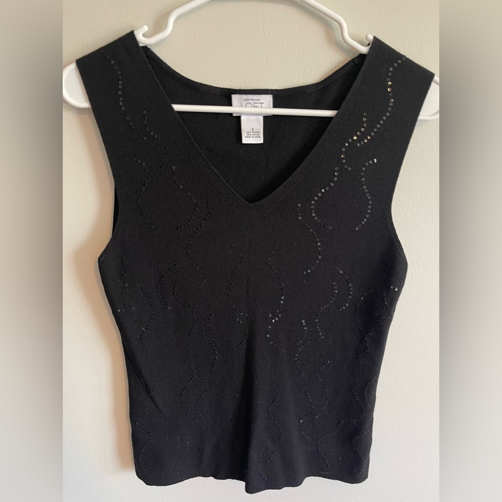 Ann Taylor Loft Black Sequin Tank Top
